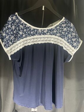 Faith and Joy Navy Floral Lace Trim Tunic